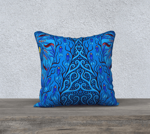 Square, blue, art-printed pillow, 100% polyester velvet
